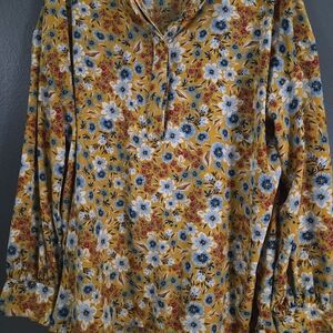 Time and Tru Yellow Floral Blouse